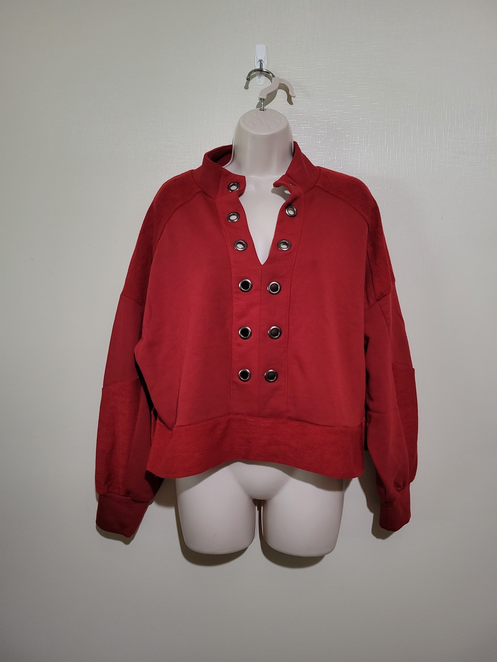 Belldini Red Eyelet Detail Pullover Bomber